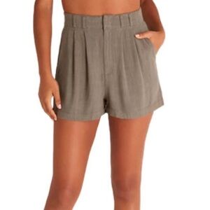 Z Supply High Waist Pleated Shorts in Taupe